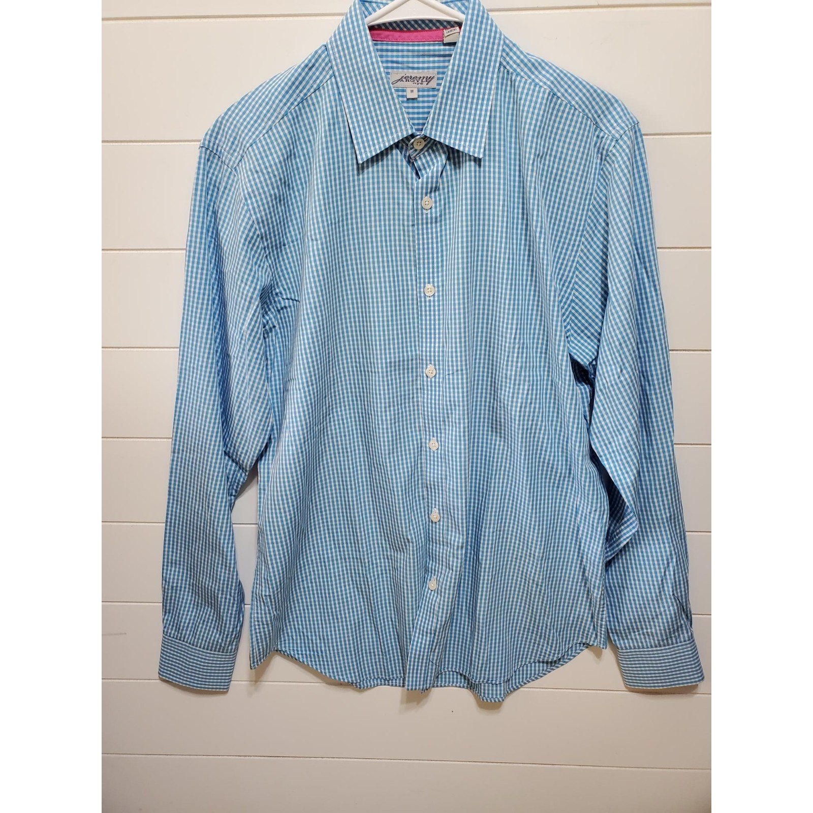 Jeremy Argyle Nyc Mens Size M Light Blue Checkered Long Sleeve Button Up Shirt